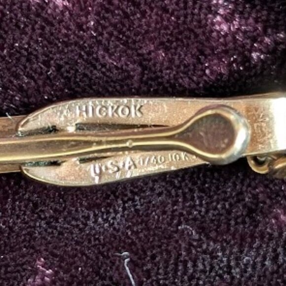 Classic Vintage HICKOK Tie Bar Clip - 10K Gold Plated with Chain, Excellent Gift - Picture 7 of 16